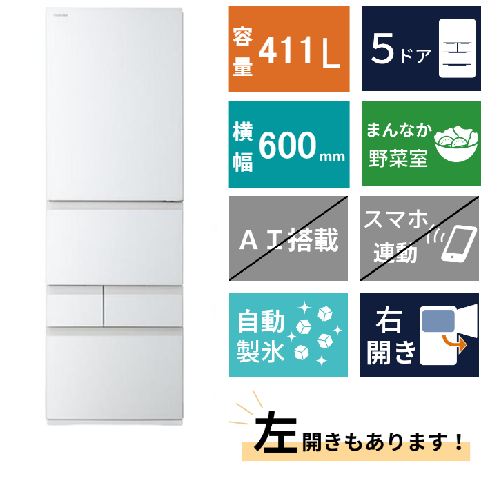 5ドア冷凍冷蔵庫 GR-Y41GXK(411L)