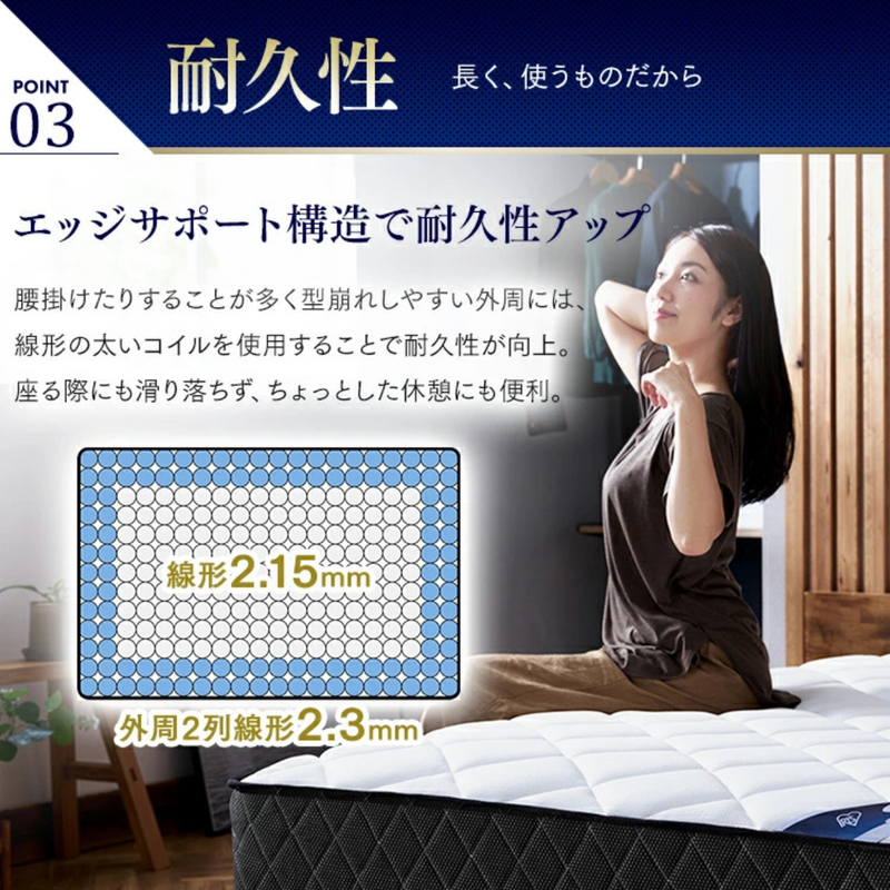 【アイリスオーヤマ】<br>ポケットコイルマットレスSD（セミダブル）<br>厚さ25cm<br>PMTS25H-SD