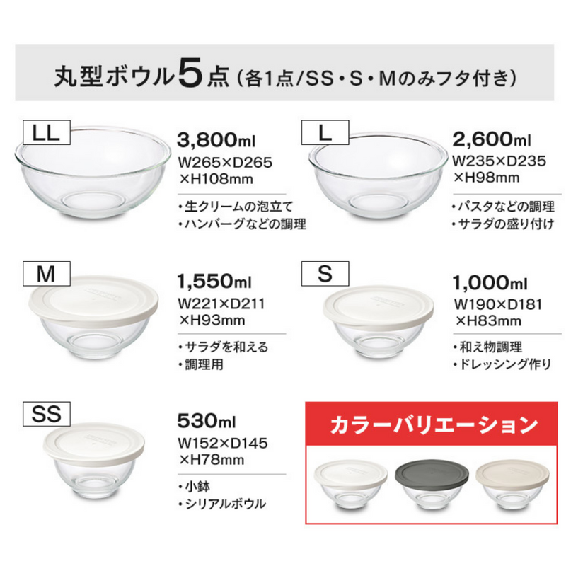 耐熱ガラスボウル 5点セット TGB-5S 耐熱ガラスボウル 5点セット TGB-5S