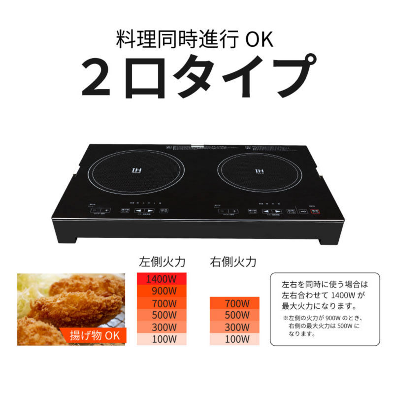 【新品・外箱破れあり】<br>2口IHコンロ　SKJ-YA142H