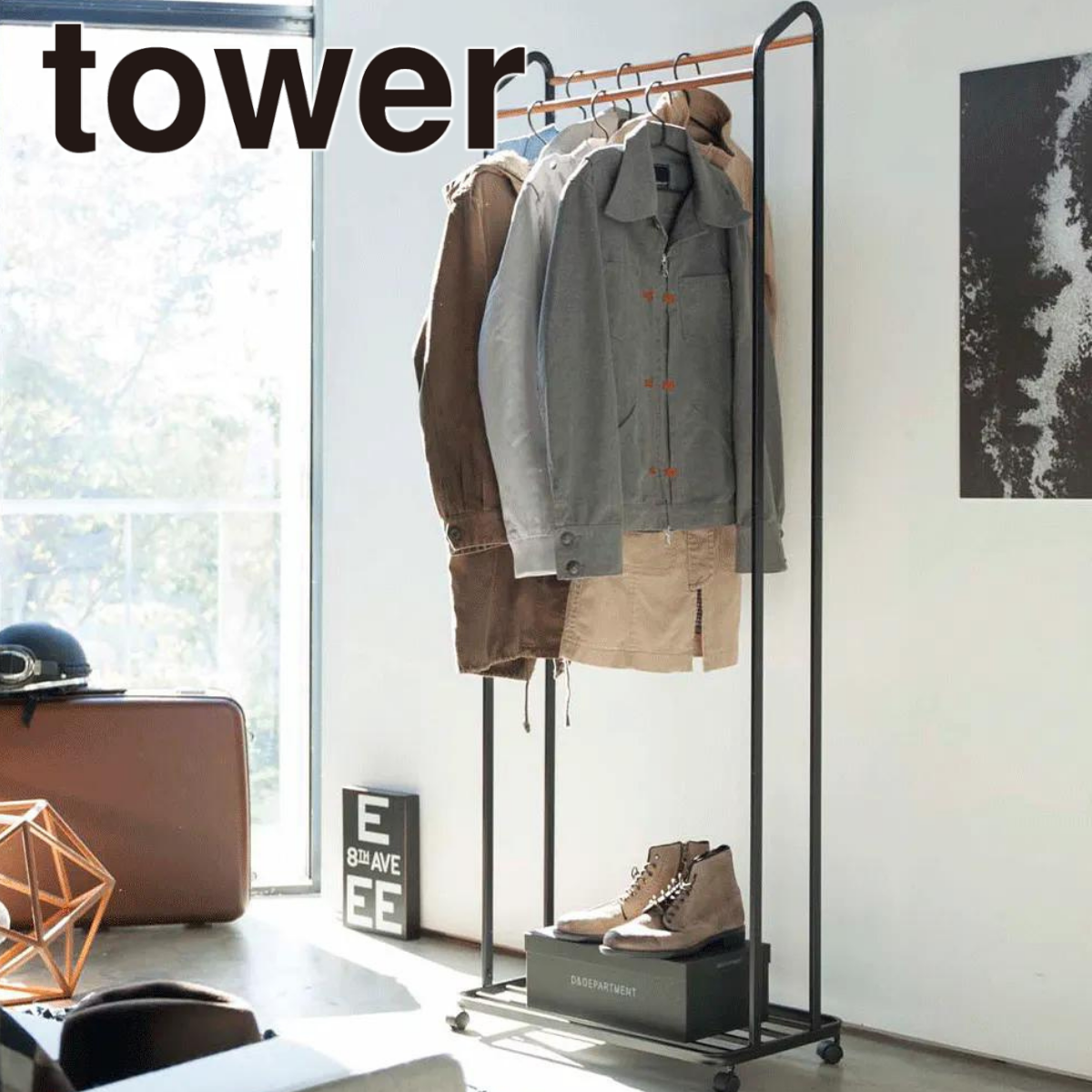 tower】ハンガーラック キャスター付き ホワイト ブラック 山崎実業 tower】ハンガーラック キャスター付き ホワイト ブラック 山崎実業