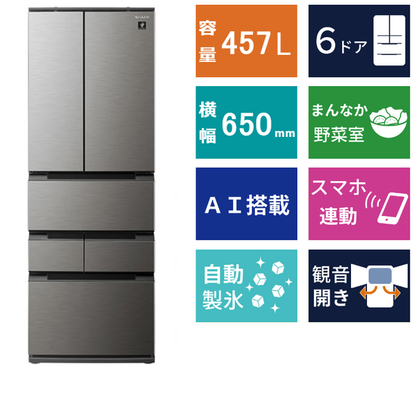 6ドア冷凍冷蔵庫<br>SJ-MF46M (457L)