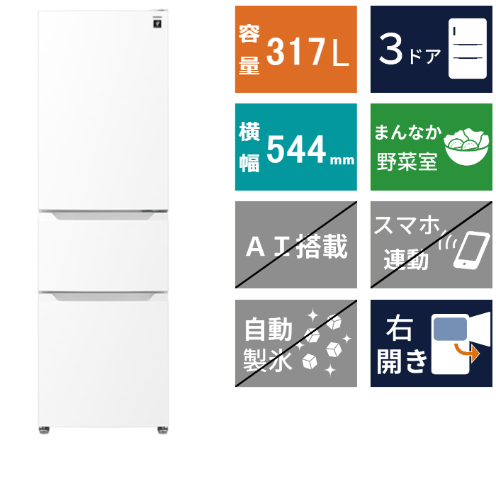 3ドア冷凍冷蔵庫<br>SJ-PT32P (317L)