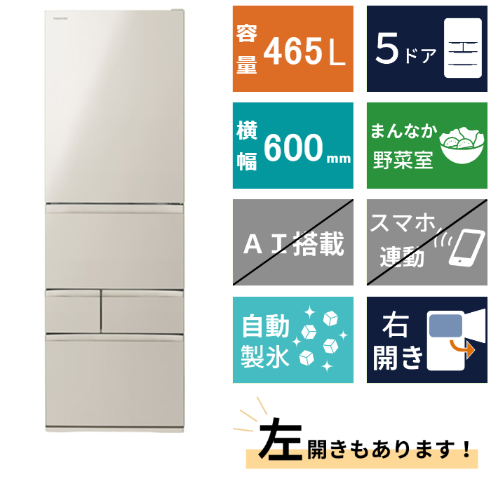 5ドア冷凍冷蔵庫<br>GR-Y470GSH (465L)