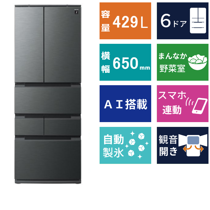 6ドア冷凍冷蔵庫<br>SJ-MF43P (429L)