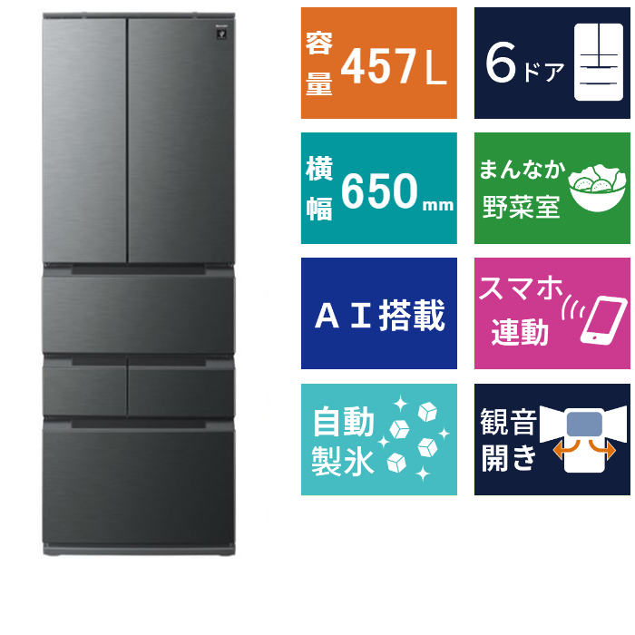 6ドア冷凍冷蔵庫<br>SJ-MF46P (457L)