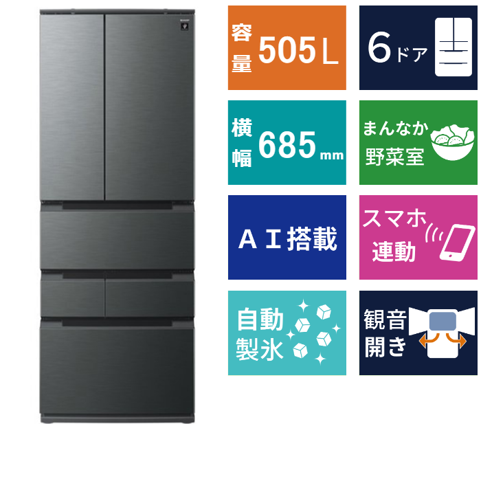 6ドア冷凍冷蔵庫<br>SJ-MF51P (505L)