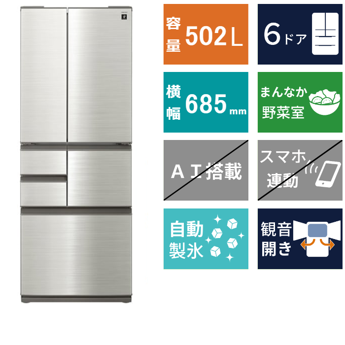 6ドア冷凍冷蔵庫<br>SJ-SF50P (502L)