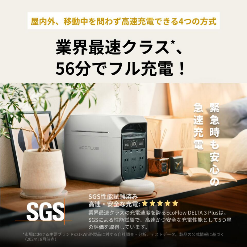 【ECOFLOW】 リン酸鉄リチウムイオン電池使用！ ポータブル電源 DELTA 3 Plus