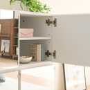 【お客様組立家具】ミラーキャビネット 木製 ミラー付き 扉 姿見 スクエア 寝室 ホテルライク 韓国インテリア おしゃれ 幅 75 高さ 85 脚付き　FMC-0008