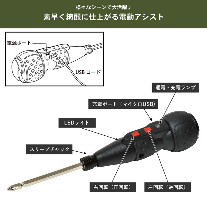 充電ドライバー 3.7V充電式