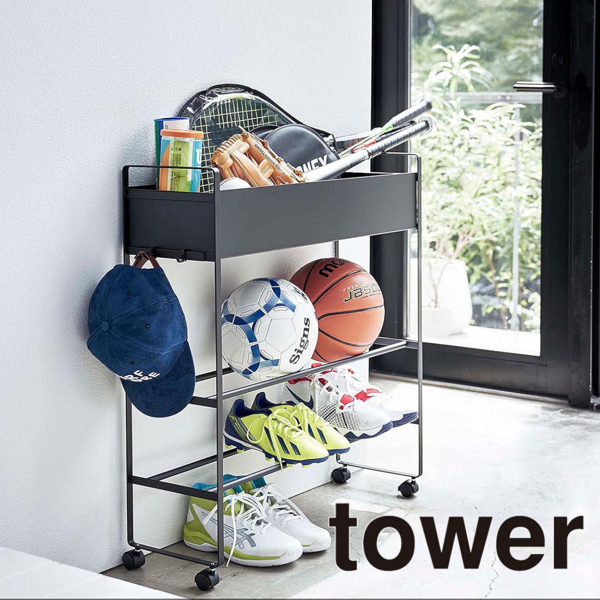 キャスター付き 玄関収納ラック タワー tower ホワイト　おしゃれ　5278 tower 山崎実業 キャスター付き 玄関収納ラック タワー 公式