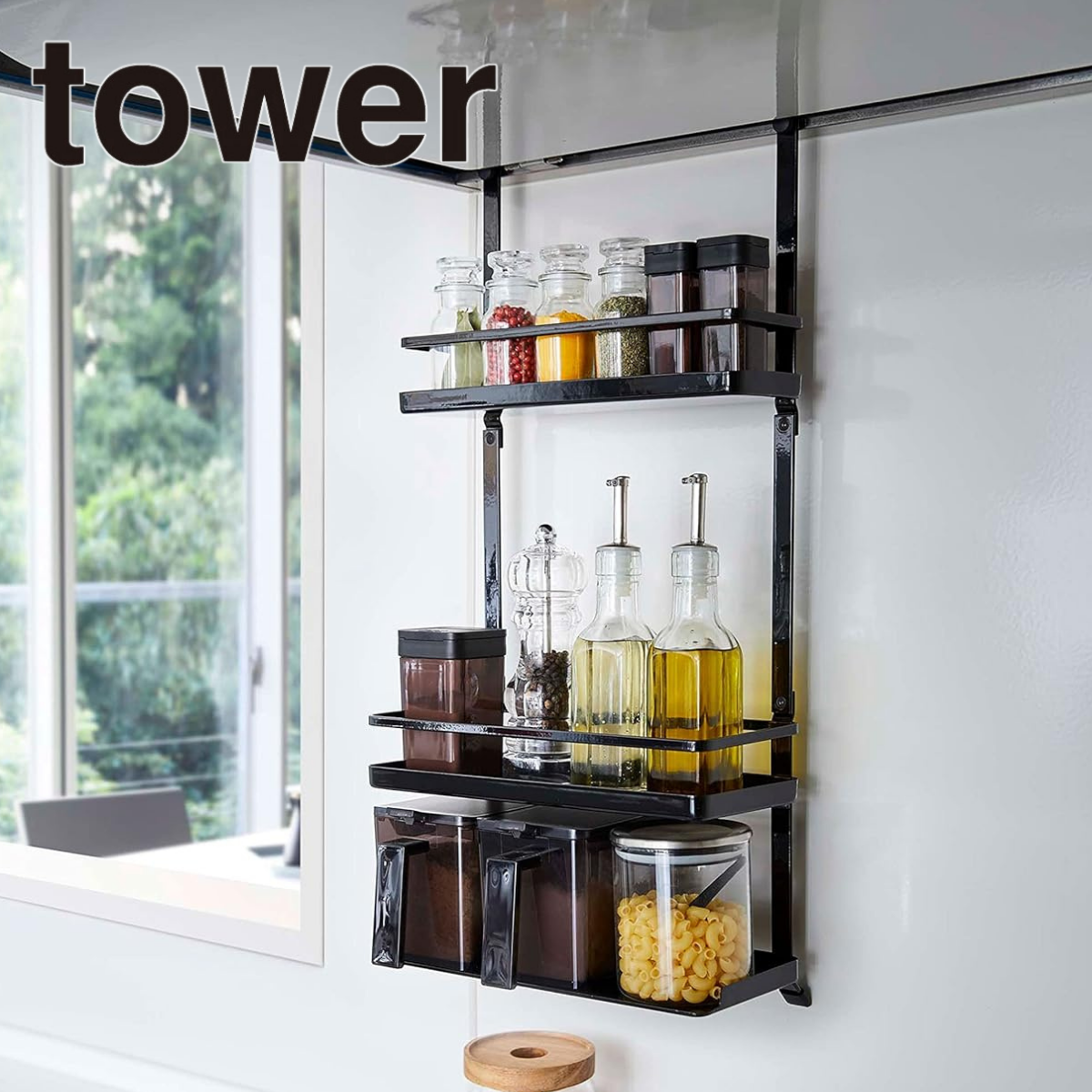 tower】レンジフード調味料ラック ホワイト ブラック 山崎実業4836/4837