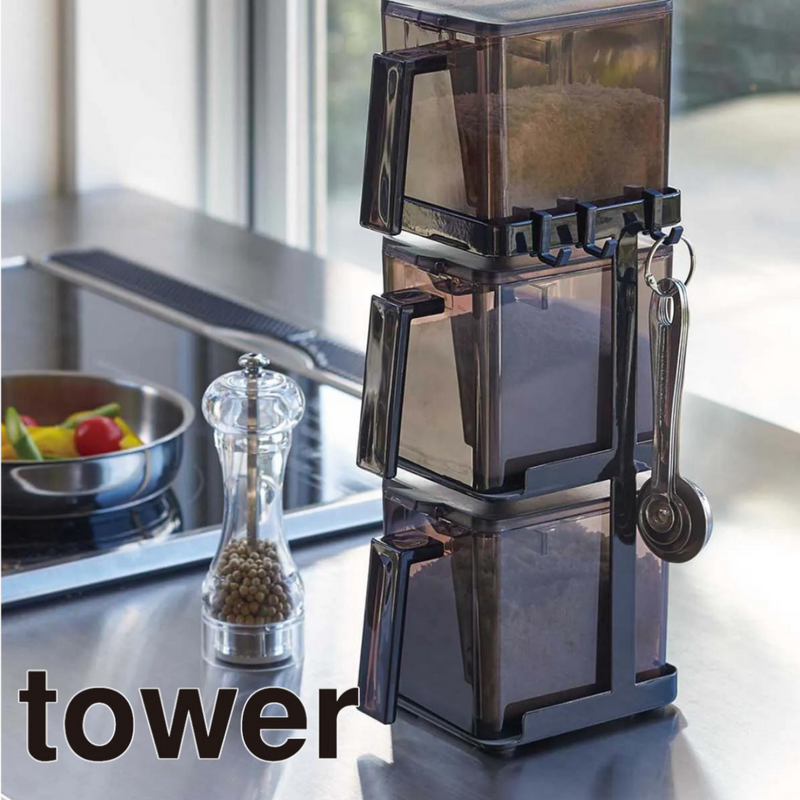 【tower】調味料ストッカー2個＆ラック3段セット スリム ホワイト ブラック 山崎実業 3652/3653