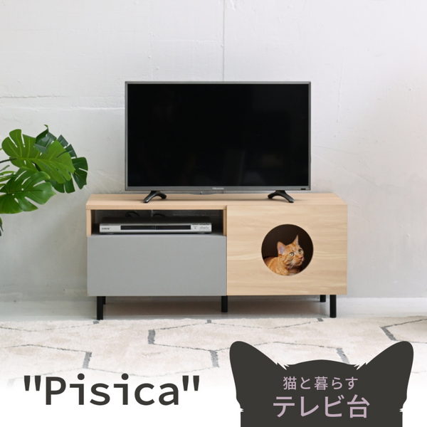 【廃番予定】【お客様組立家具】テレビ台 猫 家具 40型対応 幅 100 ペットハウス 収納キャビネット キャットトイレタリー ペット家具  キャットハウス　FNK-0001-NAGY