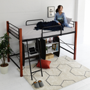 【お客様組立品】 天然木脚パイプベッド シングルサイズ 高さ140.5cm 幅209cm ハイタイプ IRI-1042SET