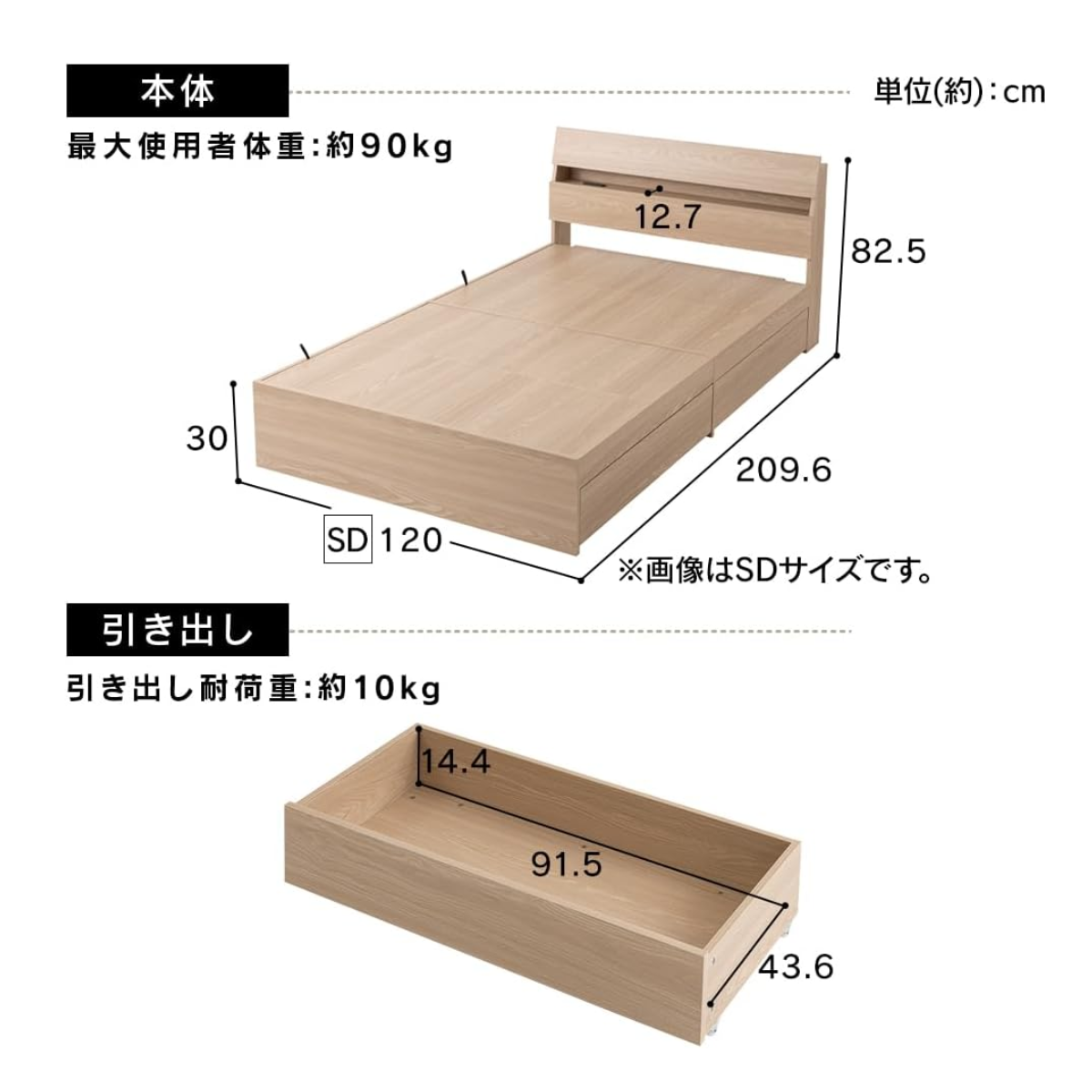 アイリスオーヤマ】お客様組立品 宮付きくつろぎ収納ベッド セミダブル