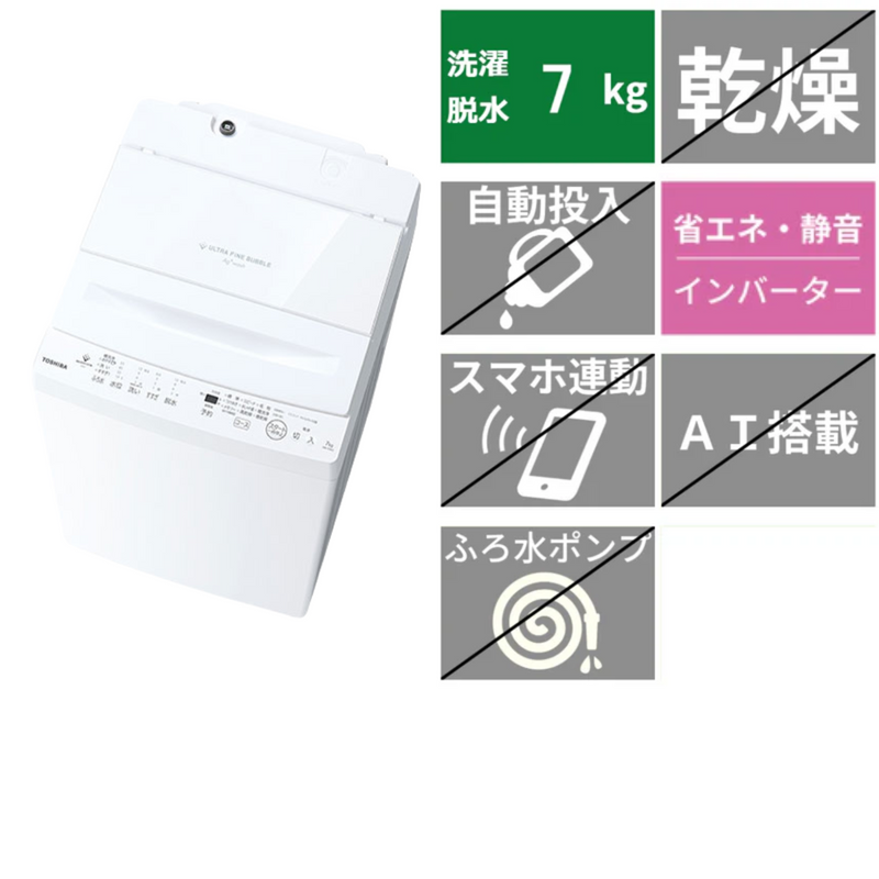 【東芝】<br>全自動洗濯機<br>AW-7DH5-W（洗濯/脱水7㎏）