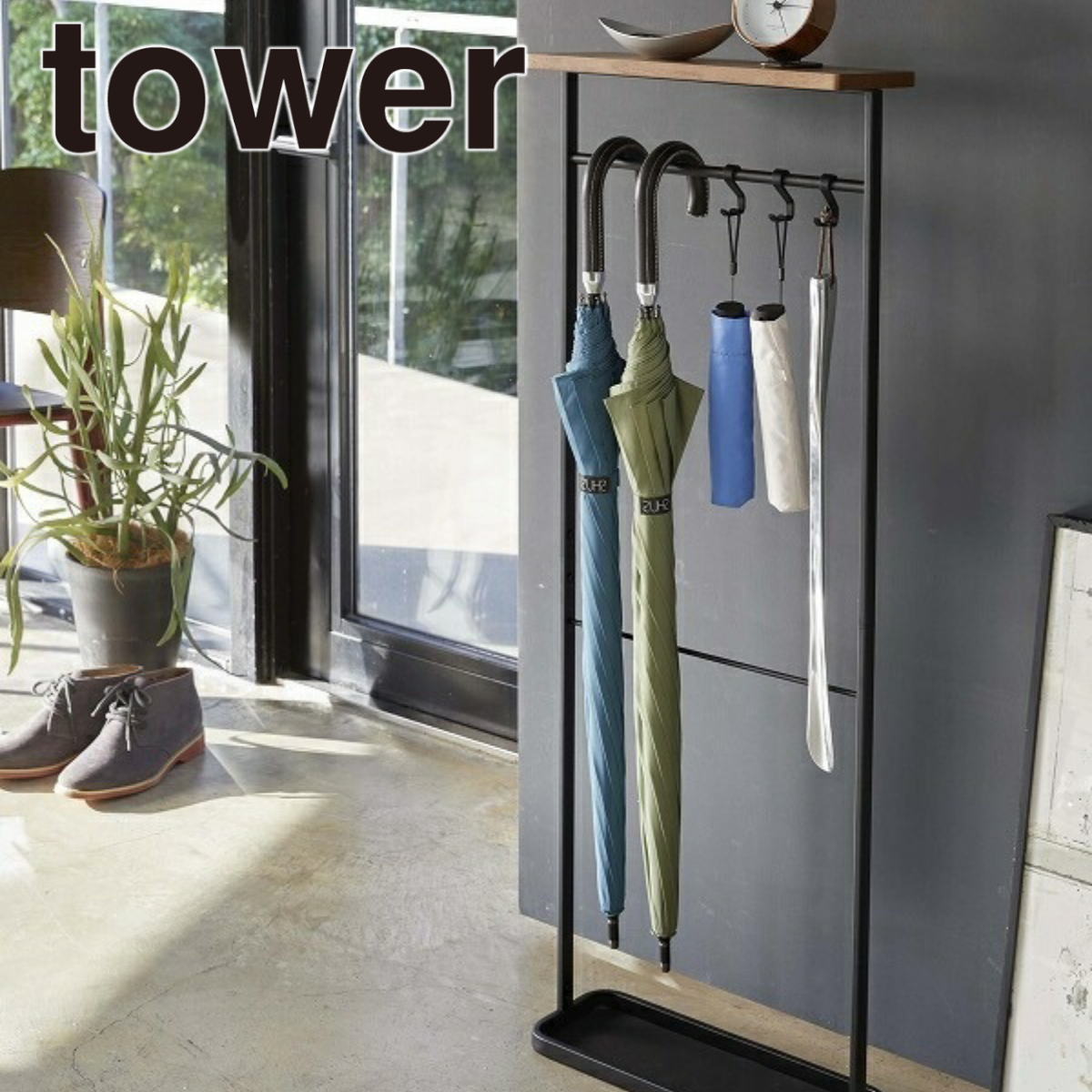 tower】 天板付き引っ掛け傘立て タワー ホワイト ブラック 山崎実業 tower】 天板付き引っ掛け傘立て タワー ホワイト ブラック 山崎実業