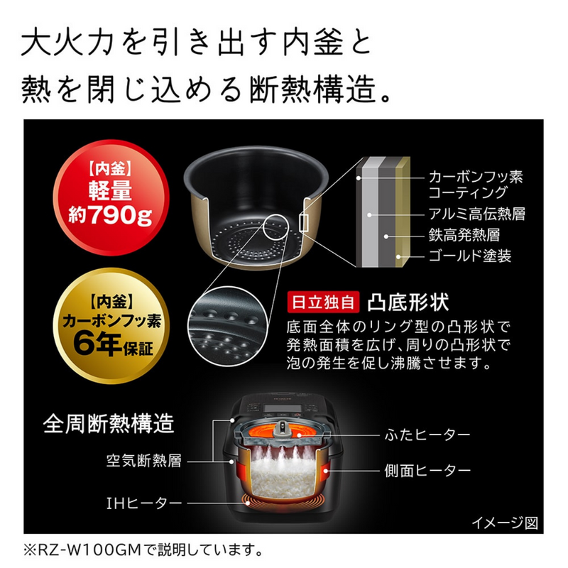 <!--まごころ-->【HITACHI】<br>炊飯器 圧力＆スチーム ふっくら御膳 フロストブラック／フロストホワイト［5.5合 /圧力IH］RZ-V100GM