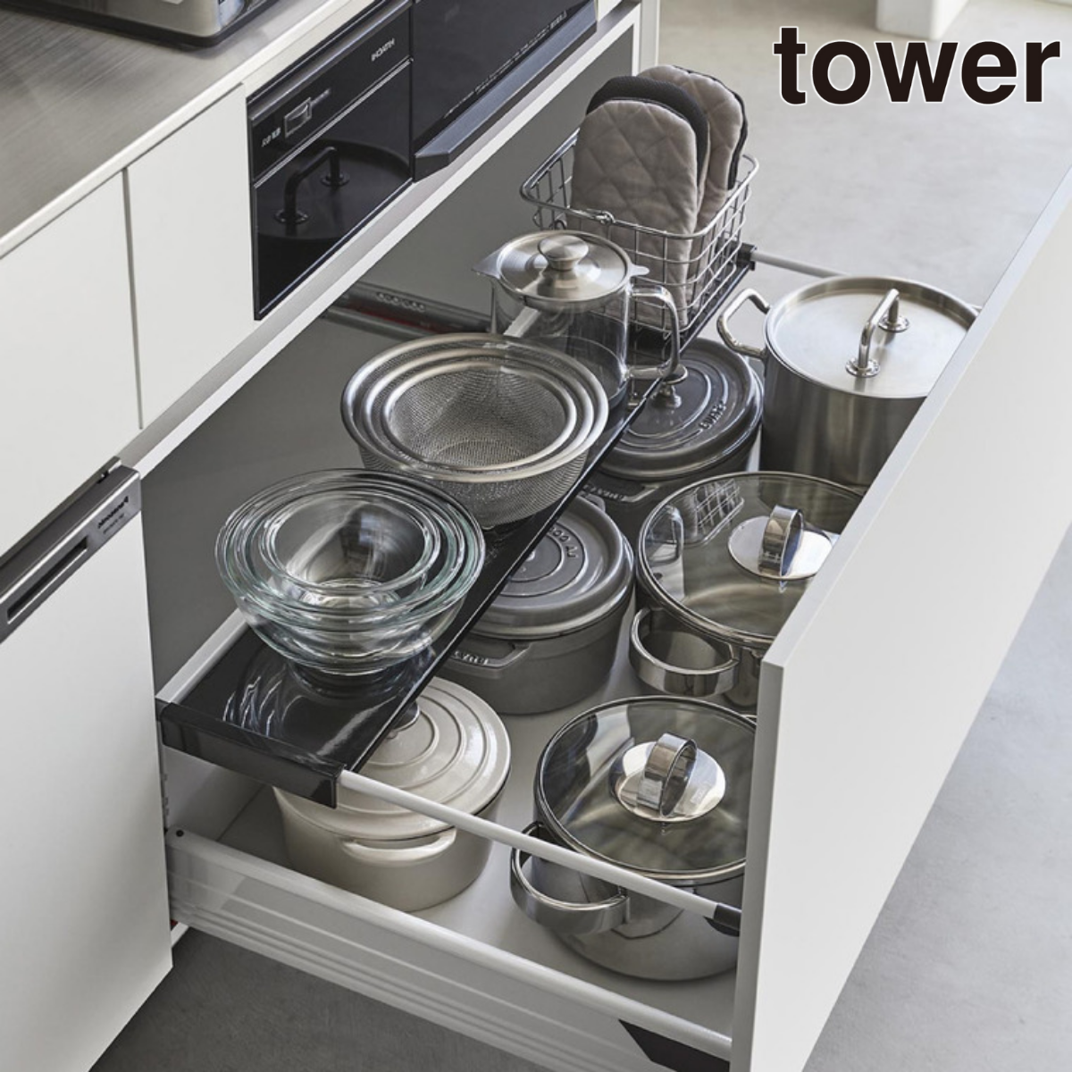 tower】伸縮キッチン引き出し中ラック タワー ワイド 山崎実業1731/1732