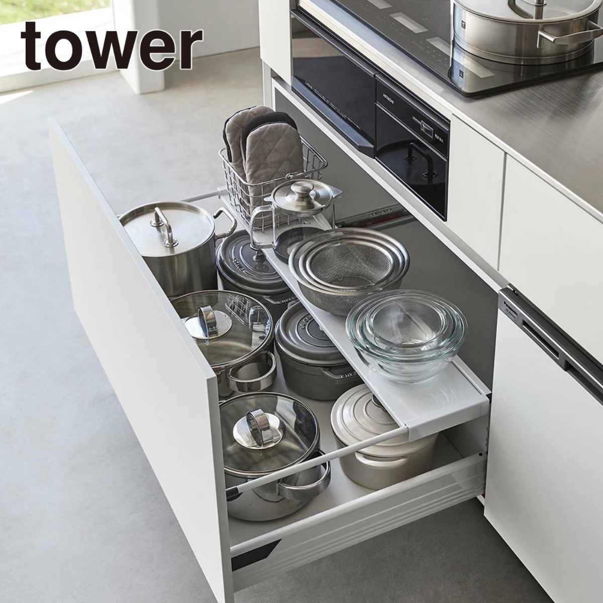 tower】伸縮キッチン引き出し中ラック タワー ワイド 山崎実業1731/1732