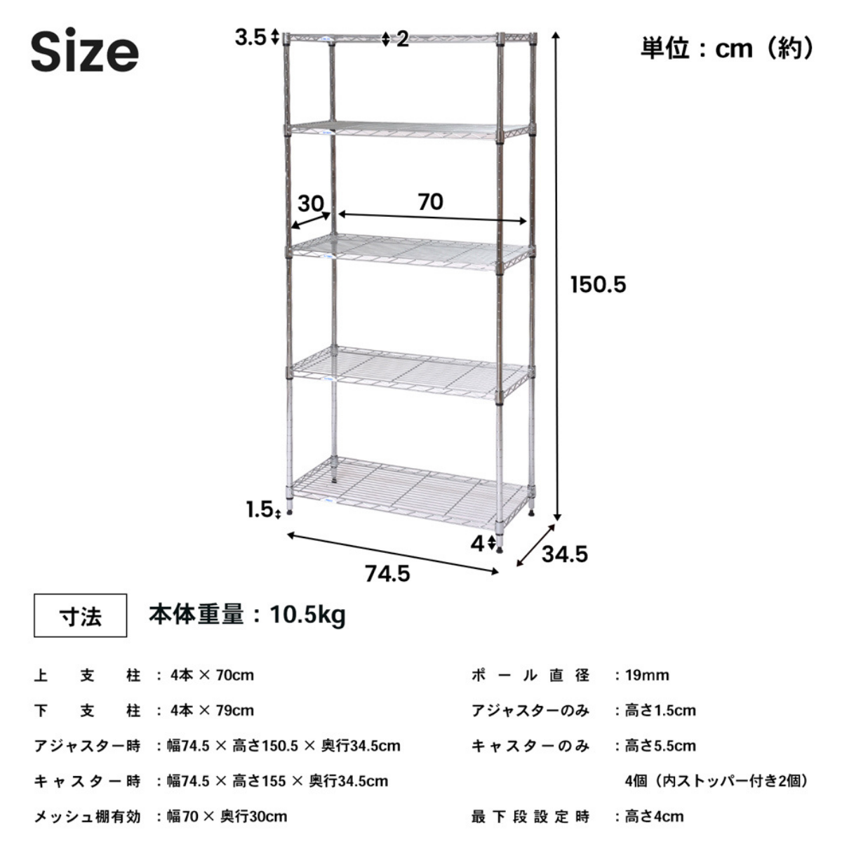 お客様組立品】システムラックα5段75W 7535-155 可動棚 コーナン