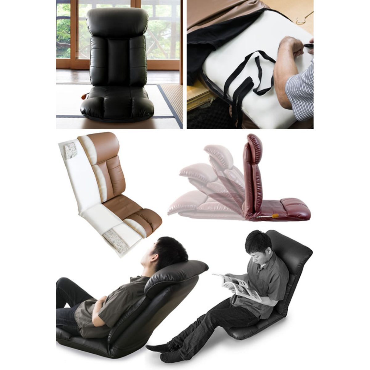 完成品】 スーパーソフトレザー座椅子 彩（いろどり）全3色 YS-1310