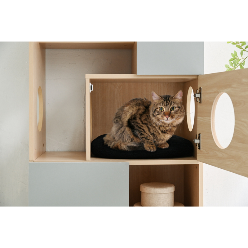 【お客様組立家具】猫 家具 おしゃれ 収納棚キャットウォーク 棚ペット用品 収納 キャットクローゼット 猫用トイレ 隠せる 収納ラック キャットタワー 幅 70 高さ110　FNK-0002-NAGY