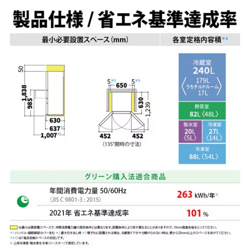 【外箱なし・2週間使用・旧モデル】<br>シャープ　5ドア冷凍冷蔵庫　457L<br>SJ-MW46P-H