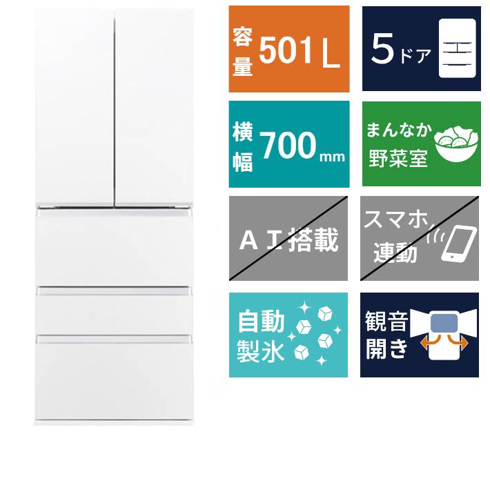 5ドア冷凍冷蔵庫　AQR-TXA50R(501L)