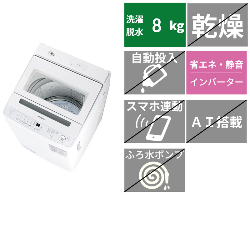 全自動洗濯機　ES-GV8K(洗濯・脱水8.0kg)