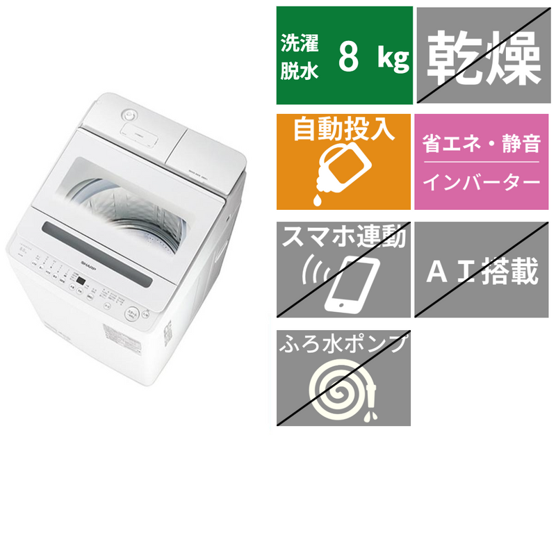 全自動洗濯機　ES-SV8K(洗濯・脱水8.0kg)