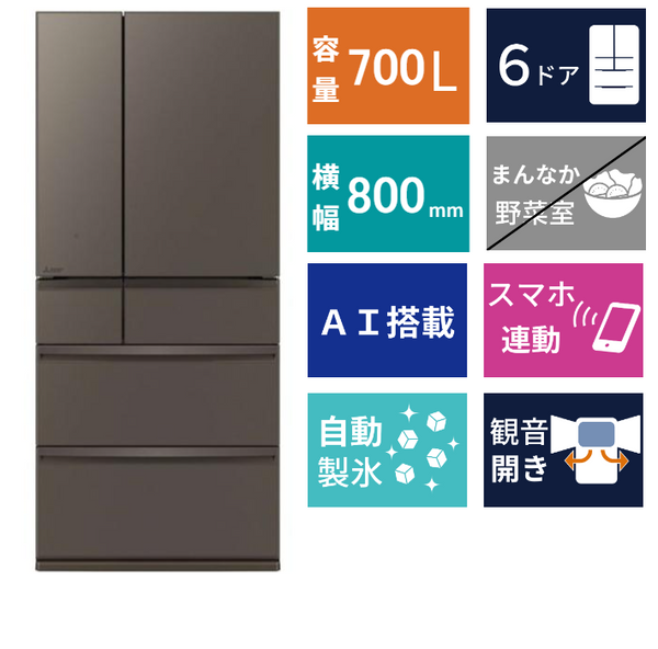 6ドア冷凍冷蔵庫 MR-WXD70N(700L)