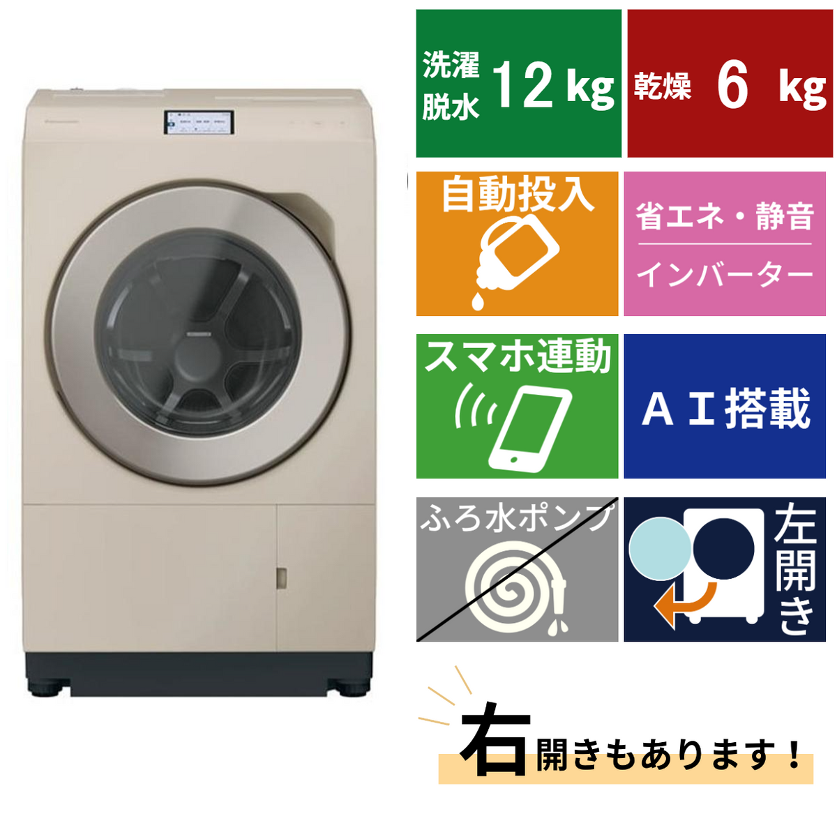 ドラム式洗濯機 NA-LX129E(洗濯・脱水12.0kg、乾燥6.0)