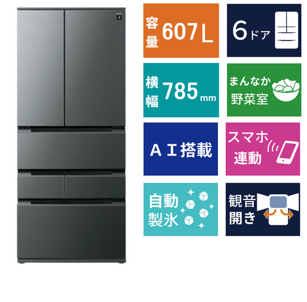 6ドア冷凍冷蔵庫 SJ-MF61R(607L)