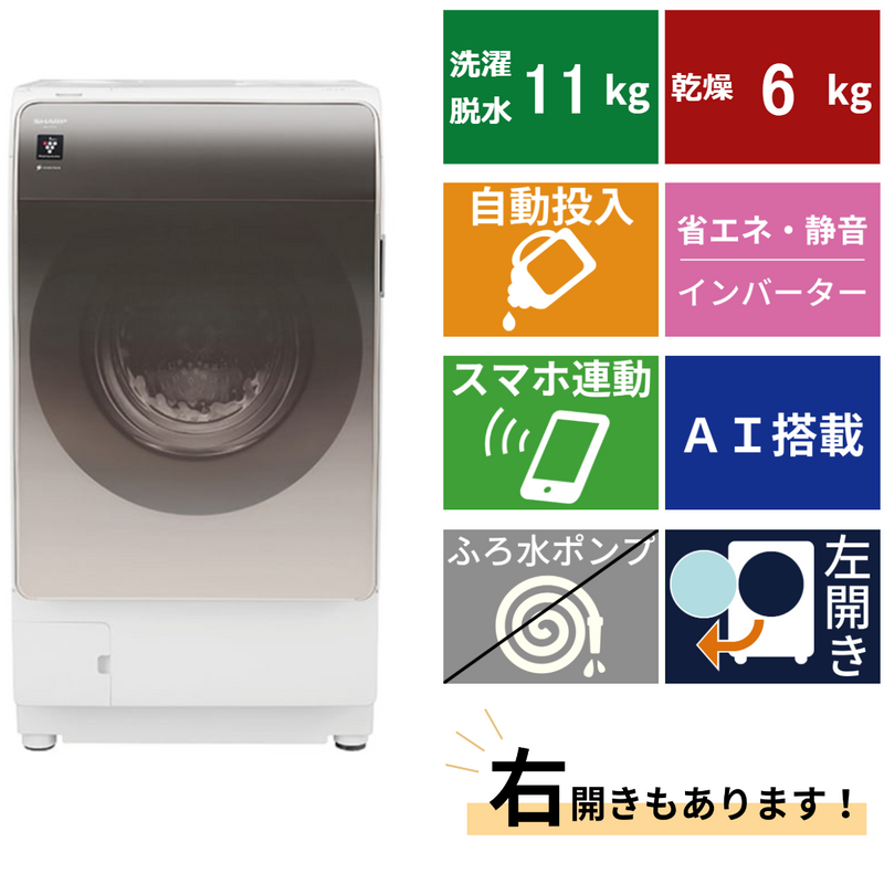 ドラム式洗濯機ES-V11B (洗濯・脱水11kg、乾燥6kg)