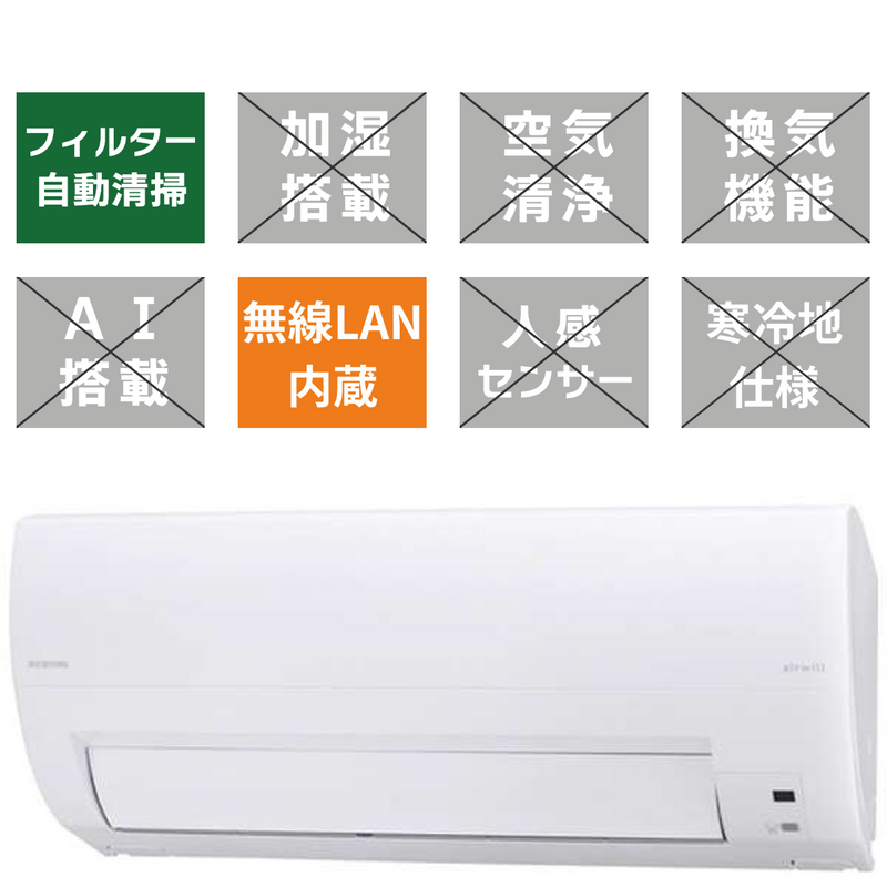 アイリスオーヤマ Mシリーズ 18畳<br>24時間冷暖房が稼働すると、フィルターを自動清掃。