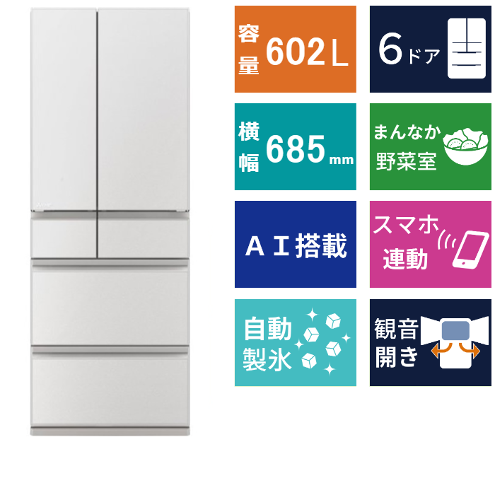 6ドア冷凍冷蔵庫<br>MR-MZ60K (602L)